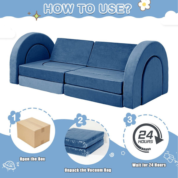 English Elm 14pcs Modular Foam Play Couch Set Convertible Toddler Fort Builder for Playrooms Blue T5880P493431