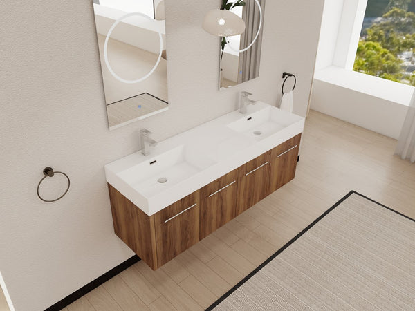 English Elm 60 Inch Wall-Mounted Bathroom Vanity With Double Resin Sink, Modern Design & Ample Storage Space W999S00250