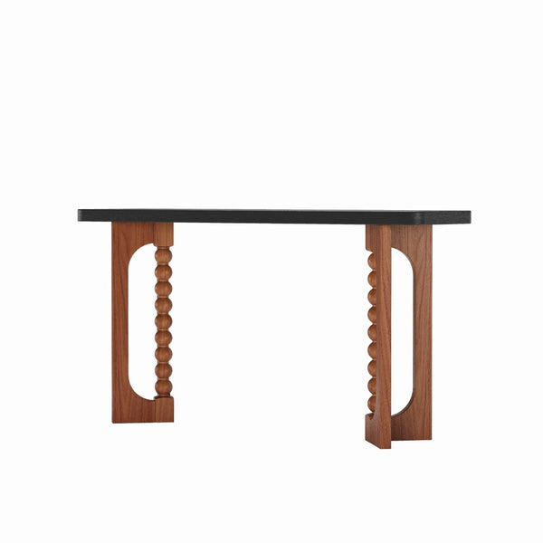 English Elm 59'' Farmhouse Wood Console Table Sculptural Beaded Base Sofa Entryway Accent W2263P426704