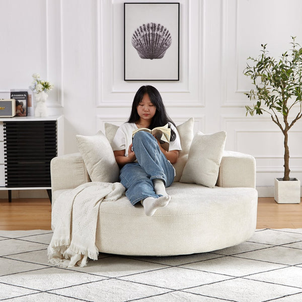 English Elm 55''L Chenille Foam Single Swivel Chair with Plush Backrest Pillow, 360° Smooth Recline for Living Room Lounge Comfort Beige W834S00353