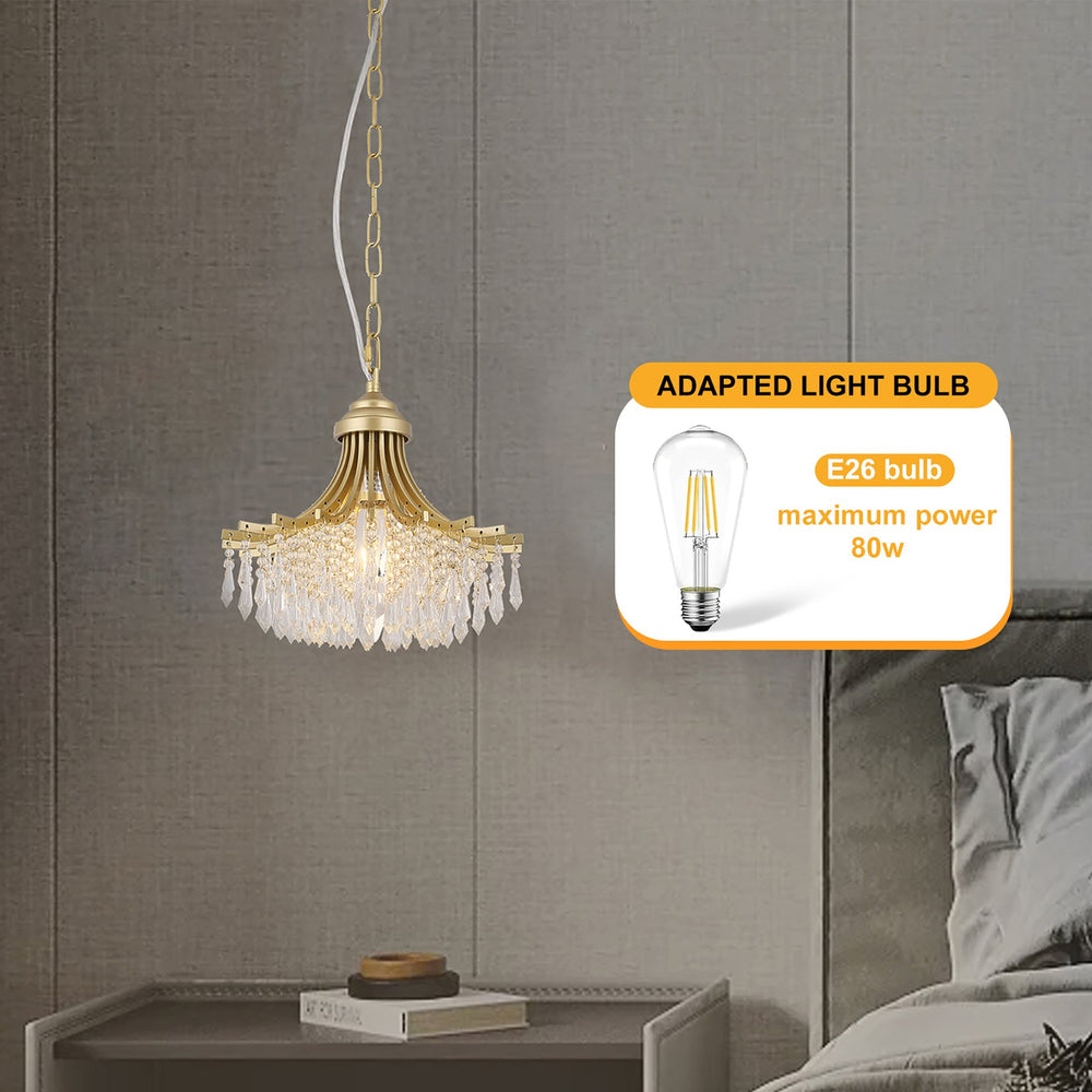 English Elm 11.75" Matte Gold Fan-Shape Pendant Light with Cascading Crystal-Inspired Glass Beads, Elegant Accent B072P220165