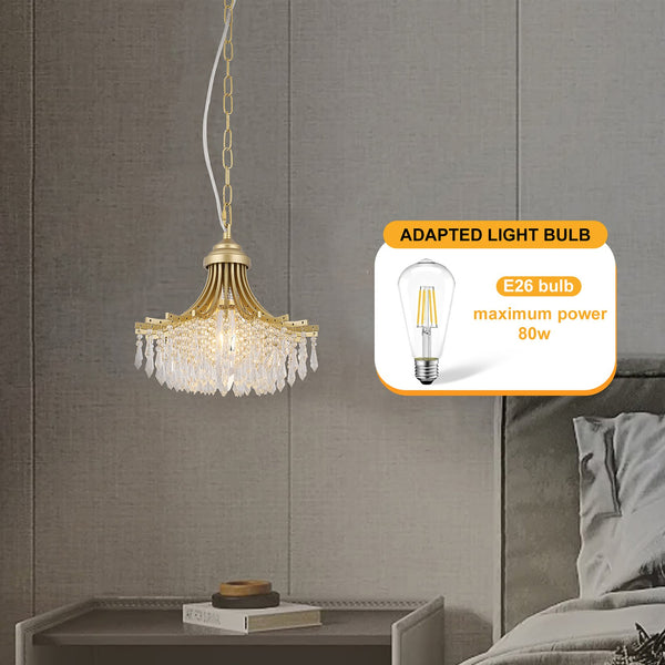 English Elm 11.75" Matte Gold Fan-Shape Pendant Light with Cascading Crystal-Inspired Glass Beads, Elegant Accent B072P220165