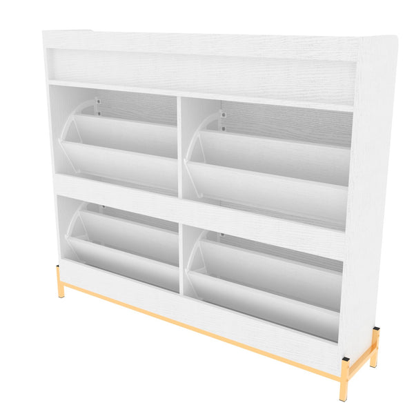 English Elm shoe cabinet Rustic Herringbone Flip-Drawer Organizer for Narrow Spaces, Dust-Proof Entryway Storage White W2227P207769