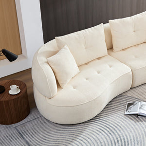 English Elm WKS7W Modern White Sectional Sofa with Removable Pillows, Solid Wood Frame, Curved Design, 4-Seater W2085S00064