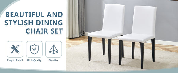 English Elm Two White PU dining chairs set with black metal legs, ergonomic cushioned seats, anti-slip feet, easy assemble W1512P395194