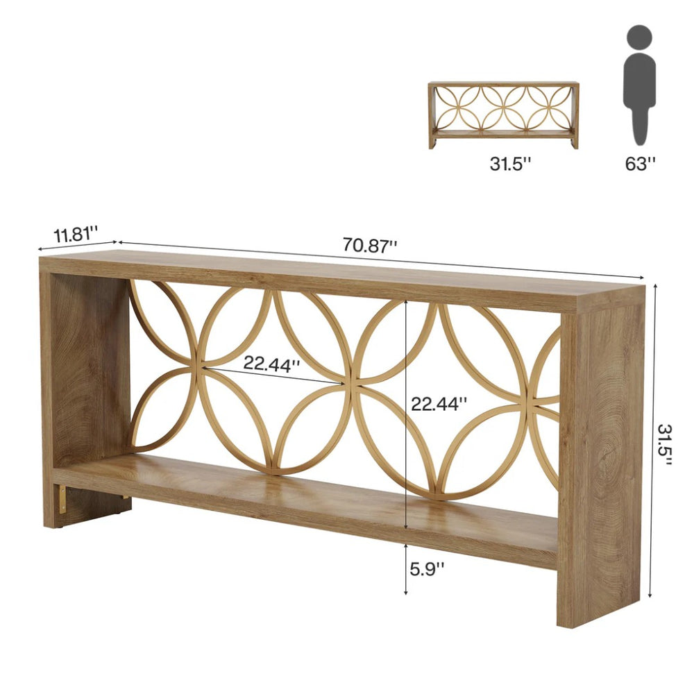 English Elm 2-tier Industrial Console Table Rustic Wood and Black Metal Frame Entryway Sofa T3971P462969
