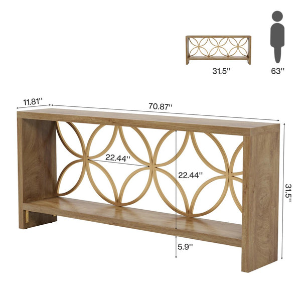 English Elm 2-tier Industrial Console Table Rustic Wood and Black Metal Frame Entryway Sofa T3971P462969