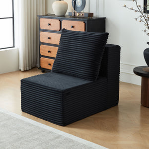 English Elm Single Sofa Corduroy Ottoman with High-Resilience Foam Comfort, Compact Modular Design for Small Spaces Black W848P309966