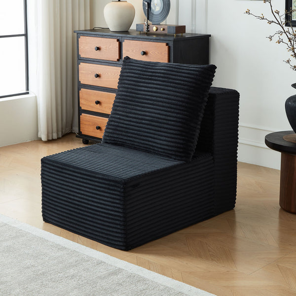 English Elm Single Sofa Corduroy Ottoman with High-Resilience Foam Comfort, Compact Modular Design for Small Spaces Black W848P309966