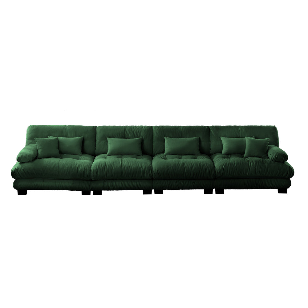 English Elm 4-Seater Plush Chenille Sectional Sofa with Deep Cloud Seats, Modular Design & Bolster Arms for Comfort and Style Green W714S01094