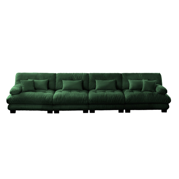 English Elm 4-Seater Plush Chenille Sectional Sofa with Deep Cloud Seats, Modular Design & Bolster Arms for Comfort and Style Green W714S01094