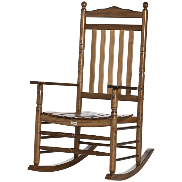English Elm Outsunny Traditional High-Back Wooden Rocking Chair – Elegant Comfort For Indoor/Outdoor Spaces W2225P217093-GIGA