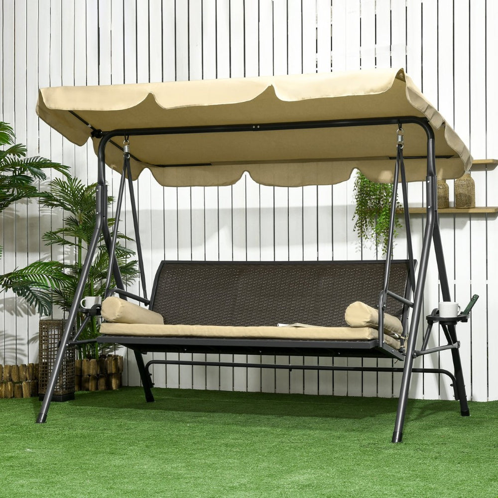English Elm Outsunny Three Seat Pe Rattan Canopy Patio Swing with Steel Frame for Backyard W2225P174129