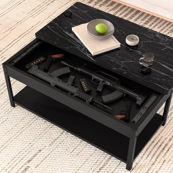 English Elm Rectangular fingerprint-secure coffee table with hidden safe, waterproof steel build and modern style Black W396P307337
