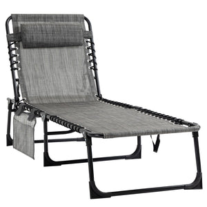 English Elm Outsunny Portable Folding Chaise Lounge Chair With Adjustable Backrest, Removable Pillow & Storage Pocket W2225P174384-GIGA