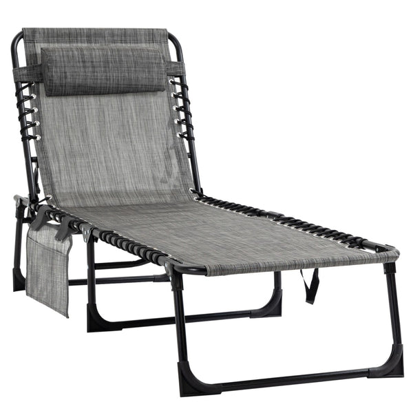English Elm Outsunny Portable Folding Chaise Lounge Chair With Adjustable Backrest, Removable Pillow & Storage Pocket W2225P174384-GIGA