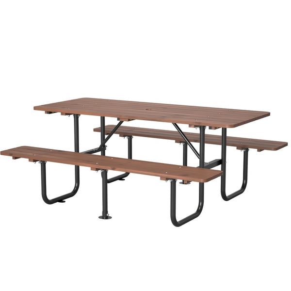 English Elm 72" Solid Wood Outdoor Picnic Table Seats 6 with Attached Benches and Umbrella Hole W1422S00061