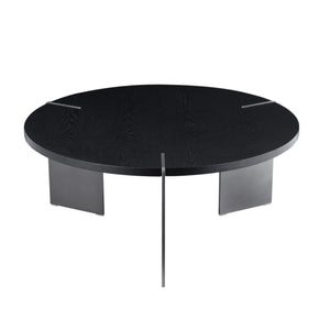 English Elm Round Round Coffee Table with Distressed Walnut Laminate Top and Sturdy Metal Frame, Eco-Friendly Finish Black W820S00066