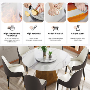 English Elm 53" Round Marble Dining Table with Sintered Stone Top and Iron Pedestal Base, Seating for 6, 400 lb Capacity White W1535S00577