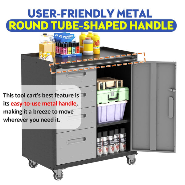 English Elm Sturdy Rolling Steel Garage Cabinet with Locking Drawers and Diamond Plate Workshop Storage T2398P222836