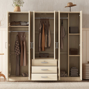 English Elm 6-doors Mdf Wardrobe with Large Drawers Streamlined Bedroom Storage Modern Design Brown N820000010D