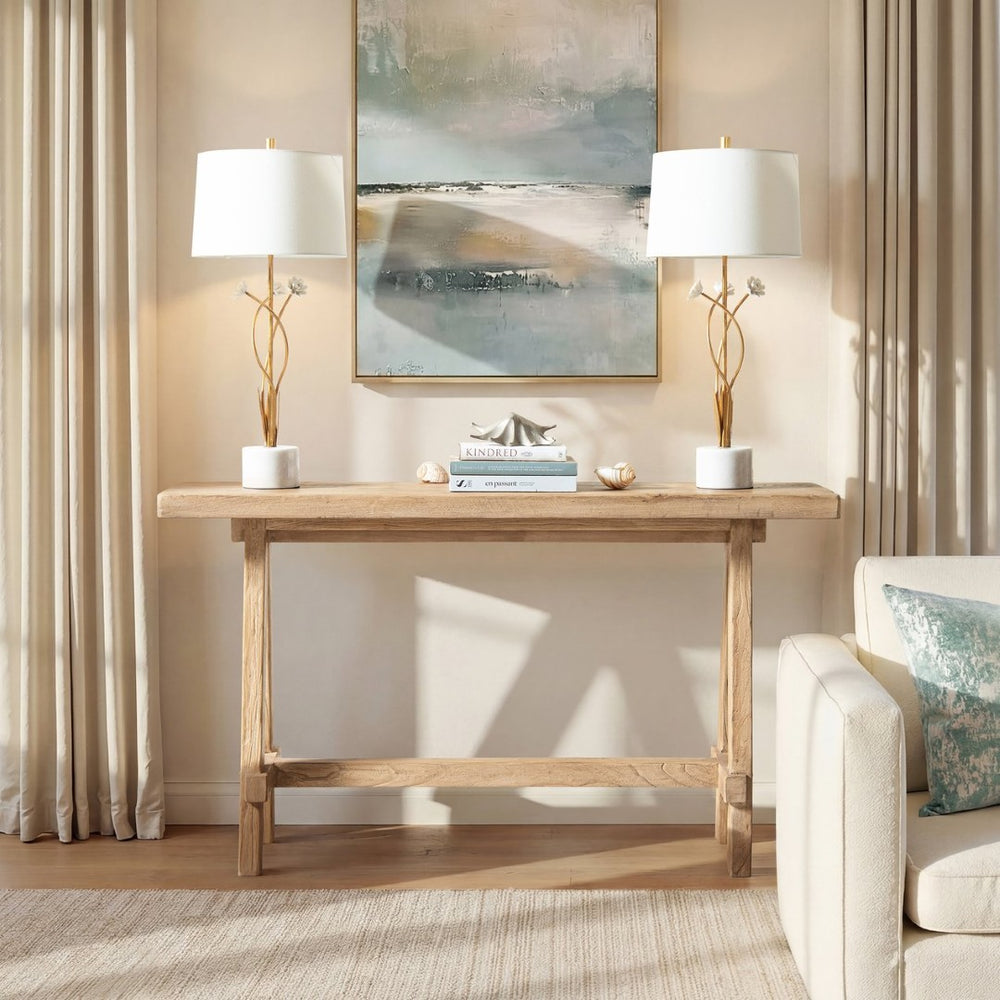 English Elm Hawthorne Reclaimed Elm Trestle Console Table Solid Wood Entryway Accent 60 Inch Natural B2719P474452