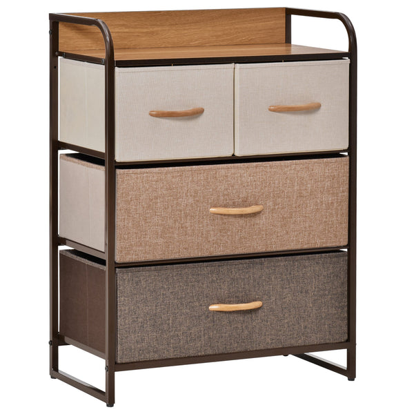 English Elm HOMCOM 4-Drawer Dresser with Foldable Fabric Drawers, Steel Frame, Anti-Tip, Maple Top Organizer W2225P229643