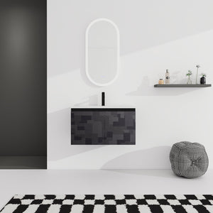 English Elm 30'' Floating Wall-Mounted Bathroom Vanity Set With Ceramic Sink, Soft-Close Doors & Modern Design W999S00209