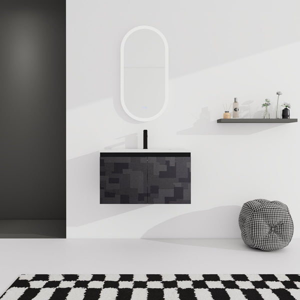 English Elm 30'' Floating Wall-Mounted Bathroom Vanity Set With Ceramic Sink, Soft-Close Doors & Modern Design W999S00209