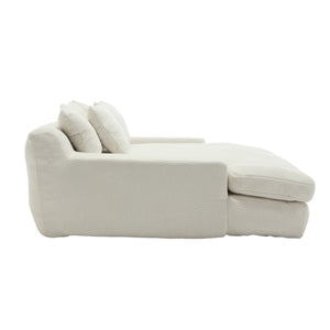 English Elm COOLMORE Chenille 2-Seater Lazy Sofa with 5 Supportive Back Pillows, Deep Seat Couch for Lounge White W395P197923