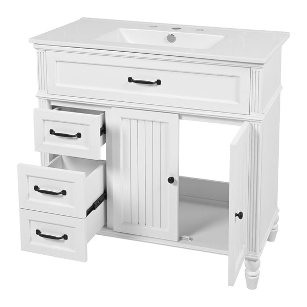 English Elm Christopher Knight Home® - 36" Bathroom Vanity with Sink - Freestanding Ceramic Top, Soft-Close Doors & Drawers, Robust Craftsmanship White N759P340019K