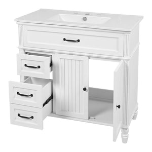 English Elm [video] 36 Inch Freestanding Bathroom Vanity Acacia Wood Legs Ceramic Sink Soft Close White N759S340019K