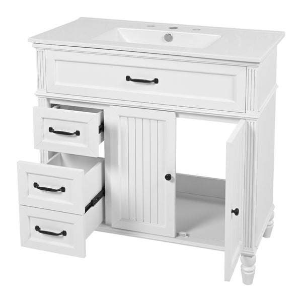 English Elm [video] 36 Inch Freestanding Bathroom Vanity Acacia Wood Legs Ceramic Sink Soft Close White N759S340019K