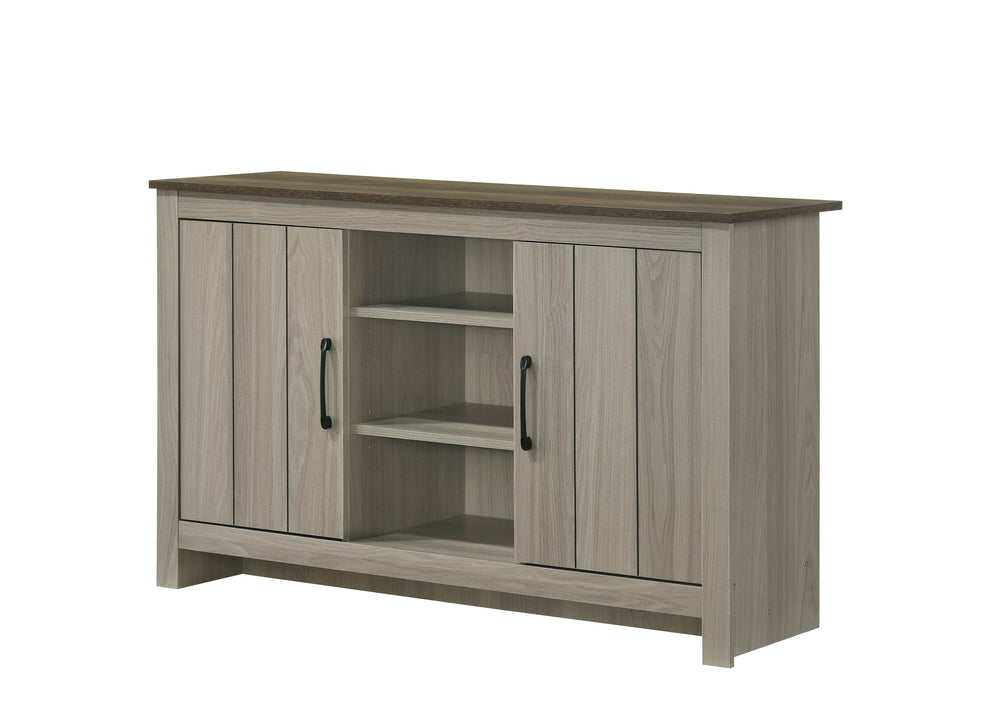 English Elm Nyla 47" Console Table Gray Oak with Dual Cabinets, Hidden Shelf, 3 Open Shelves & Cable Cutout B061S00867
