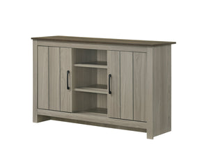 English Elm Nyla 47" Console Table Gray Oak with Dual Cabinets, Hidden Shelf, 3 Open Shelves & Cable Cutout B061S00867