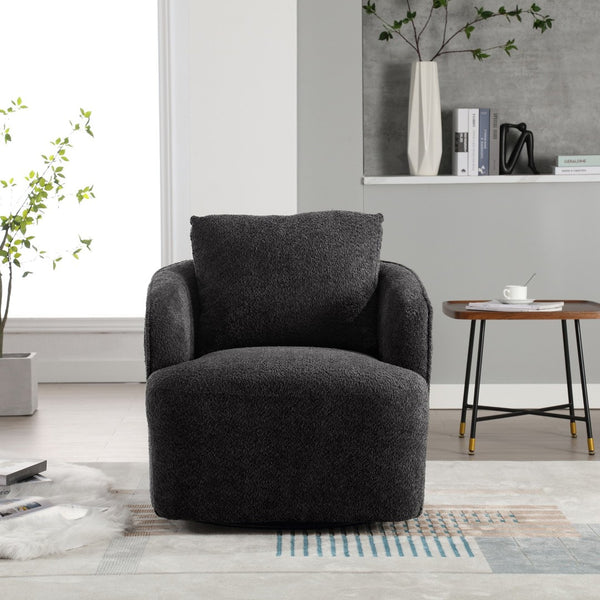 English Elm 30.3"w Boucle Barrel Swivel Chair 360 Rotation Lounge Seating for Living Room Charcoal W3188P400932