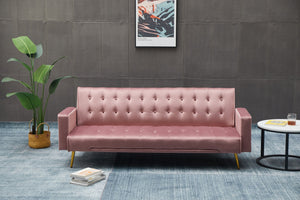 English Elm SOFA Velvet Convertible Sofa Bed with Golden Legs, Solid Wood Frame, Compact Design for Small Spaces Rose B205P246428