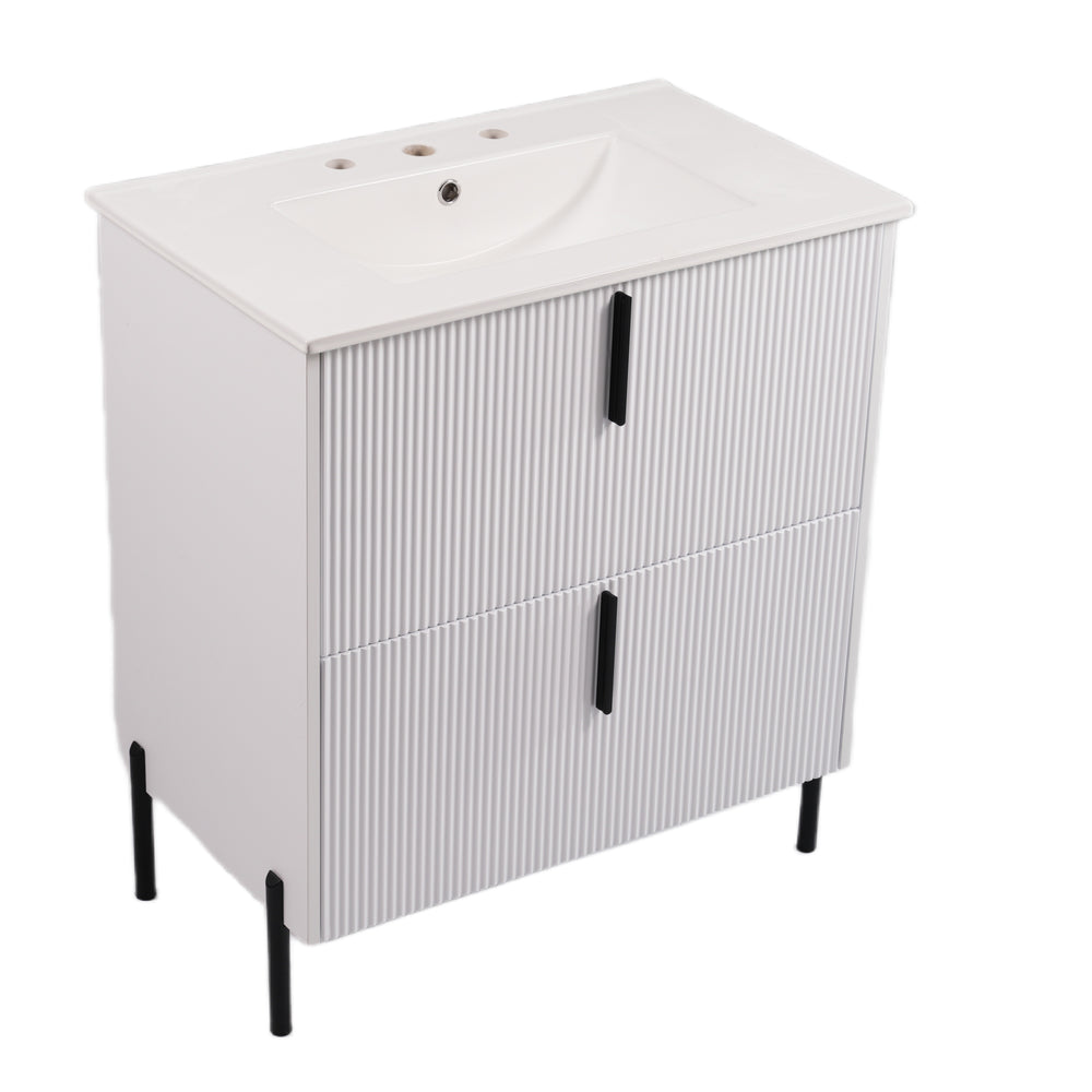 English Elm Christopher Knight Home® - 30" Elegant Bathroom Vanity With Ceramic Sink, Soft-Close Drawers & Fluted Design In Timeless White N817P295761W