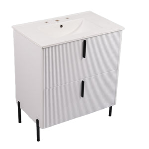 English Elm Christopher Knight Home® - 30" Elegant Bathroom Vanity With Ceramic Sink, Soft-Close Drawers & Fluted Design In Timeless White N817P295761W