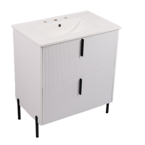 English Elm Christopher Knight Home® - 30" Elegant Bathroom Vanity With Ceramic Sink, Soft-Close Drawers & Fluted Design In Timeless White N817P295761W