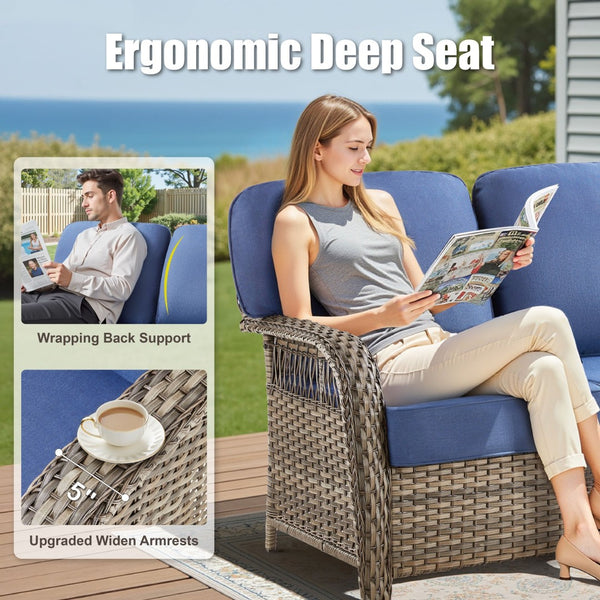 English Elm 75.2" Outdoor Pe Rattan Patio Sofa with T-back Cushions and Thick Foam Support T3773P418417