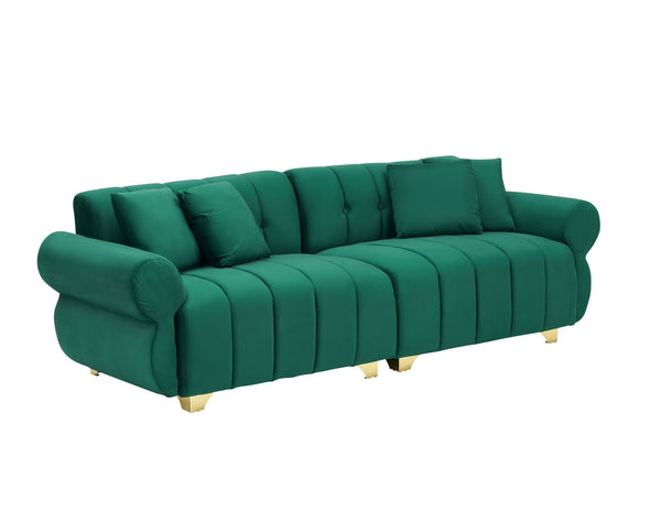 English Elm 89-inch velvet 3-seater sofa with spring cushions, gold metal legs, washable pillowcases, 500lb capacity Green W1658S00154