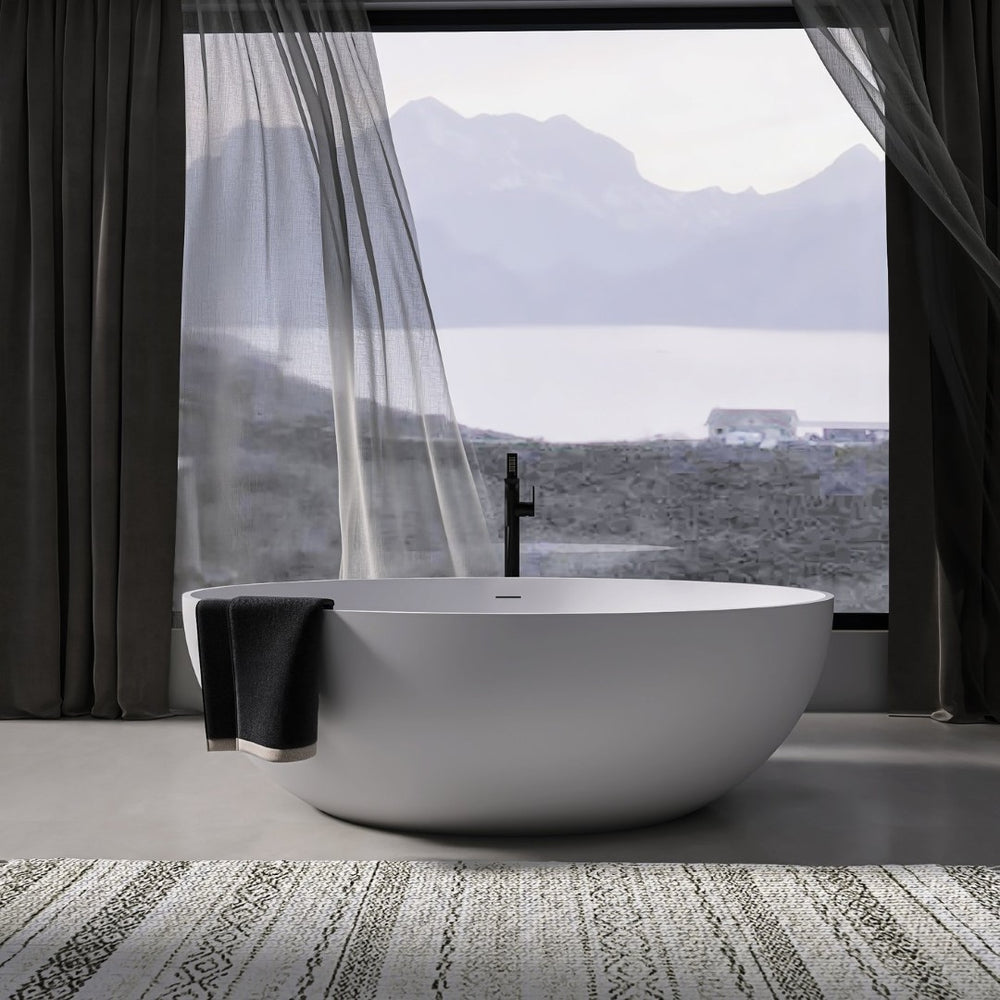 English Elm 67 Inch Freestanding Solid Surface Soaking Tub Matte White Seamless Bathing Sanctuary W1613P355467