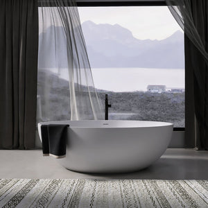English Elm 67 Inch Freestanding Solid Surface Soaking Tub Matte White Seamless Bathing Sanctuary W1613P355467