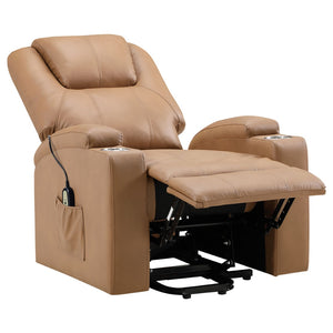 English Elm Macklin Faux Leather Power Lift Recliner with Heat Massage and Storage Pockets Camel B062P466803