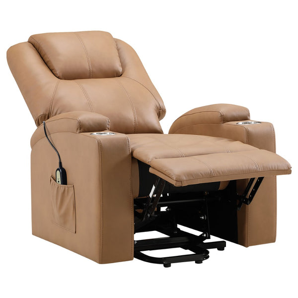 English Elm Macklin Faux Leather Power Lift Recliner with Heat Massage and Storage Pockets Camel B062P466803