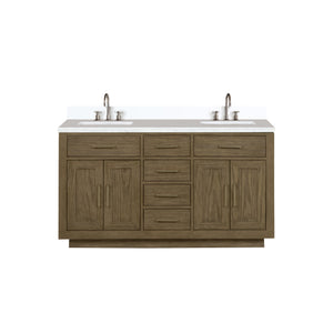 English Elm Grey Oak Double Bath Vanity With Cultured Marble Top & Chrome Faucet Set – Stylish Storage Solution B2731P257750