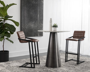 Sunpan Webber Industrial Chic Barstools - Set of 2 with Tufted Faux Leather and Exposed Steel Frame Bravo Cognac