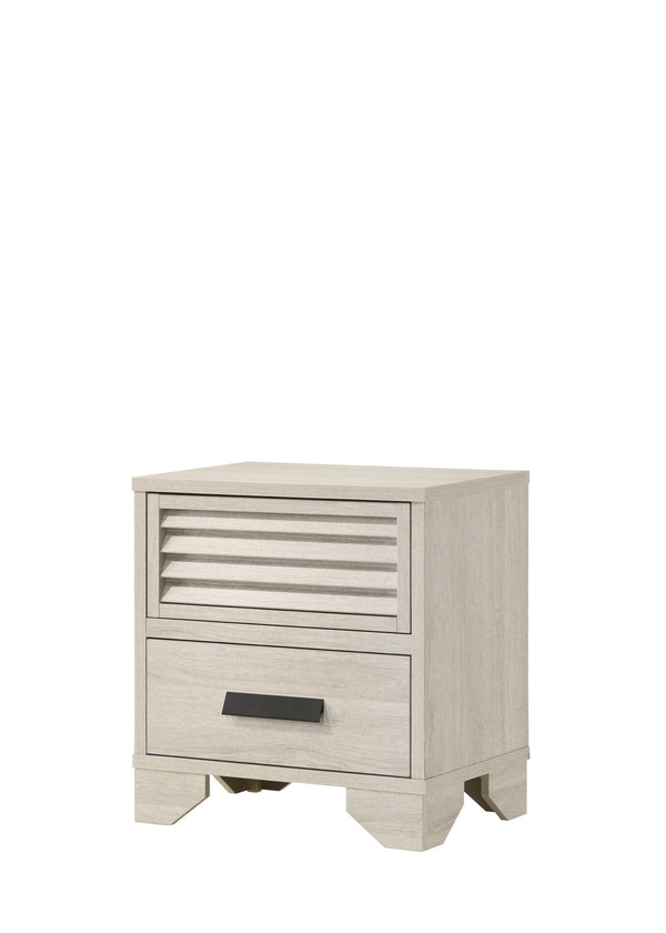 English Elm 1pc Modern 2-Drawer Nightstand with Wood-Pattern Fronts and Round Knobs, Sleek Gunmetal Finish Beige 26.38 L x 18.62 W x 24.33 H B2741P346327