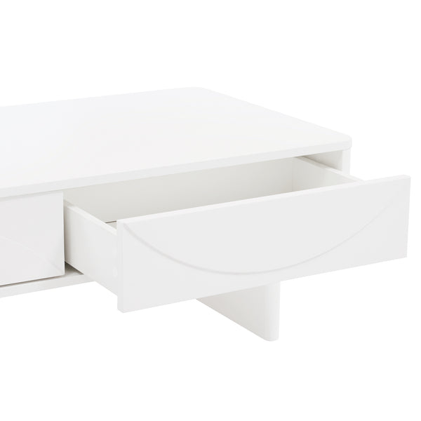 English Elm Ella 47" Coffee Table with Full-Extension Drawers, Open Shelf & Rounded Edges for Modern Living White B365S00062